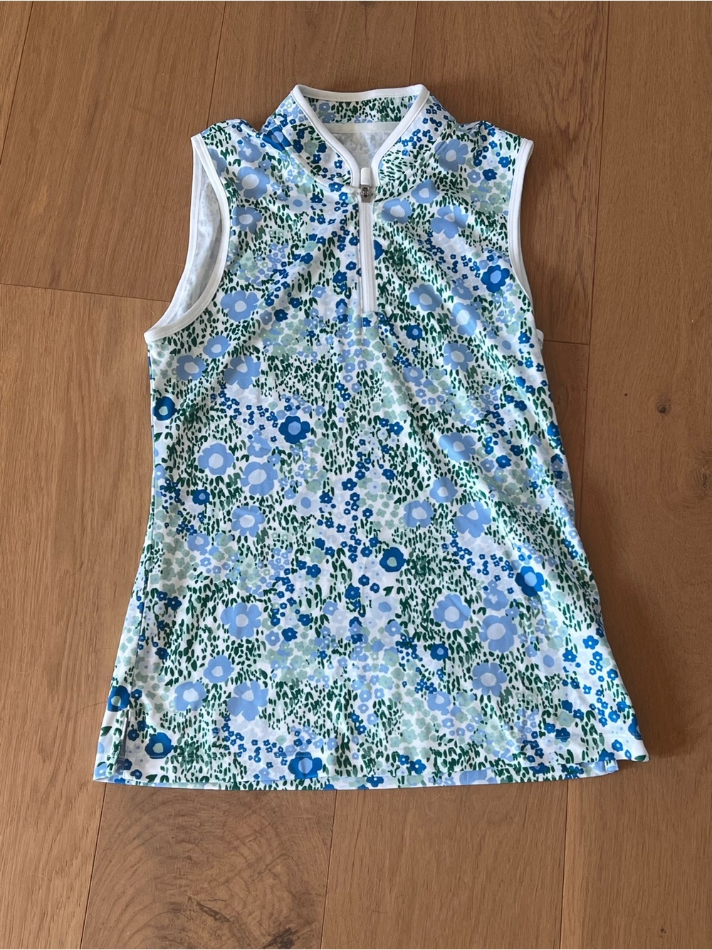 Tory Sport Women’s Golf Tennis Sleeveless Ace Blue Garden Floral Zip Tank S NWOT